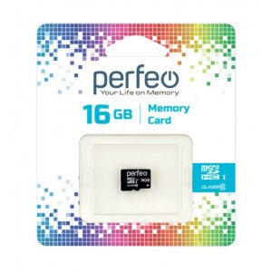 Карта памяти microSDHC 16Gb Perfeo, Class10, без адаптера.