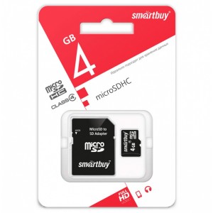 Карта памяти microSDHC 4Gb SmartBuy, Class4, с адаптером