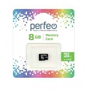 Карта памяти microSDHC 8Gb Perfeo, Class10, без адаптера