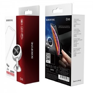 Держатель автомобильный Borofone, BH5, Platinum, для смартфона, металл, пластик, липучка, шарнир, магнит, цвет: чёрный