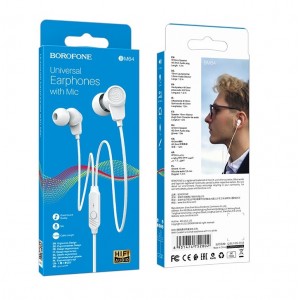 Наушники внутриканальные Borofone BM64, Original, микрофон, кнопка ответа, цвет: White