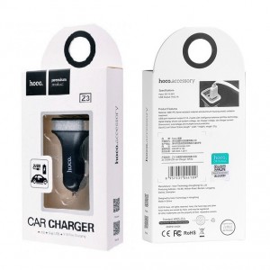 Блок питания автомобильный 2 USB HOCO, Z3, 3100mA, пластик, дисплей, цвет: чёрный