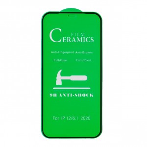 Стекло защитное  iPhone 12/12 Pro, Ceramic Clear, 0.4 мм, 2.5D, глянцевое, полный клей, цвет: чёрный