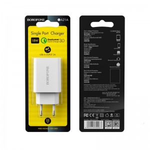 Блок питания сетевой 1 USB Borofone. BA21A, Long, 3000mA, QC3.0, QC2.0, FCP, AFC, цвет: белый