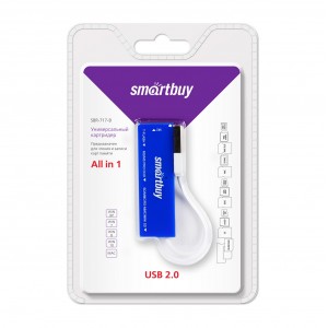 Картридер Smartbuy 717, USB 2.0 - SD/microSD/MS/M2, голубой (SBR-717-B)