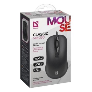 Мышь проводная Defender, MB-230, Classic, 1000 DPI, оптическая, USB, 3 кнопки, цвет: чёрный