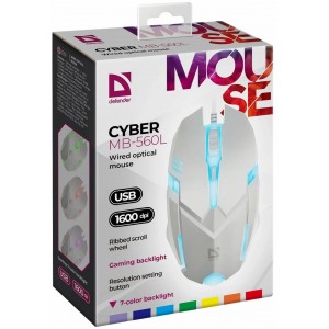 Мышь проводная Defender, MB-560L, Сyber, 1200 DPI, оптическая, USB, 3 кнопки, цвет: белый