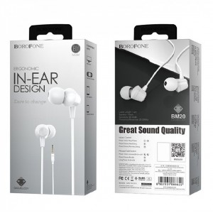 Наушники внутриканальные BOROFONE BM20 DasMelody In-line Control Wired Earphones (white)