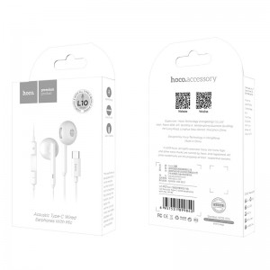 Наушники внутриканальные HOCO L10, микрофон, кнопка ответа, регулятор громкости, белый