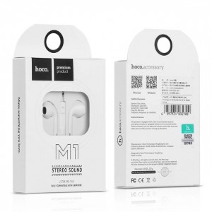 Наушники внутриканальные HOCO M1, микрофон, кнопка ответа, регулятор громкости, белый