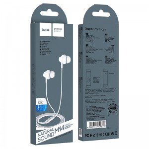 Наушники внутриканальные HOCO M14, Inital Sound, микрофон, кабель 1.2м, цвет: белый
