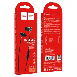 Наушники внутриканальные HOCO M16, Ling Sound, микрофон, кабель 1.2м, цвет: чёрный