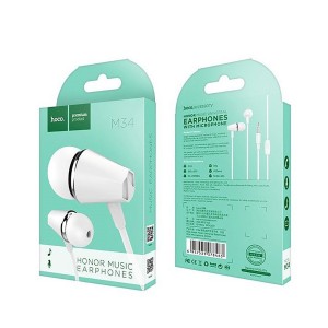 Наушники внутриканальные HOCO M34, микрофон, кнопка ответа, кабель 1.2м, цвет: белый