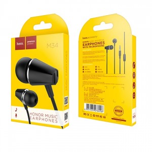 Наушники внутриканальные HOCO M34, микрофон, кнопка ответа, кабель 1.2м, цвет: чёрный
