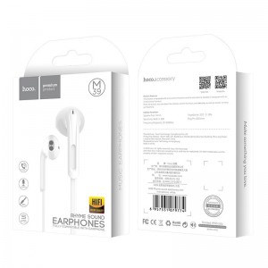 Наушники внутриканальные HOCO M39, микрофон, кнопка ответа, кабель 1.2м, цвет: белый