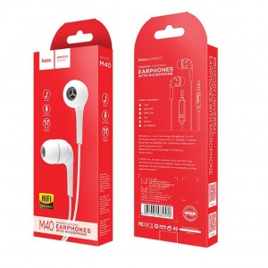 Наушники внутриканальные HOCO M40, Prosody, микрофон, кнопка ответа, кабель 1.2м, белый