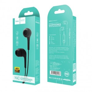 Наушники внутриканальные HOCO M40, Prosody, микрофон, кнопка ответа, кабель 1.2м, чёрный