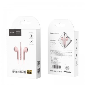 Наушники внутриканальные HOCO M55, Memory sound, микрофон, кнопка ответа, розовый