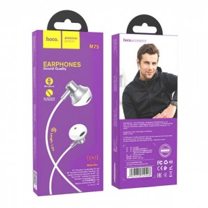 Наушники внутриканальные HOCO M75, Belle, микрофон, регулятор громкости, серебряный