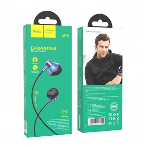 Наушники внутриканальные HOCO M75, Belle, микрофон, регулятор громкости, синий