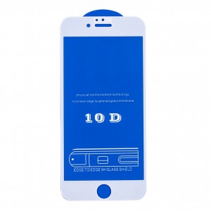 Стекло защитное  для  iPhone 6/6S Plus (5.5),  глянцевое, полный клей, цвет: белый, в техпаке