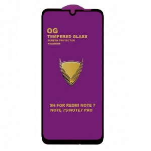 Стекло защитное  для XIAOMI Redmi Note 7/Redmi Note 7 Pro/Note 7S, глянцевое, полный клей, цвет: чёрный, в техпаке