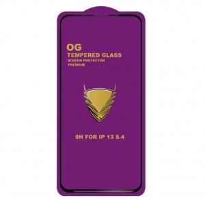 Стекло защитное  iPhone 13 Mini,  глянцевое, полный клей, цвет: чёрный, в техпаке