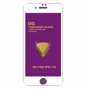 Стекло защитное   для   iPhone 7/8,  глянцевое, полный клей, белый