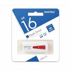 Флеш-накопитель 16Gb SmartBuy Iron, USB 3.0, пластик, белый, красная вставка