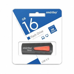 Флеш-накопитель 16Gb SmartBuy Iron, USB 3.0, пластик, чёрный, красная вставка