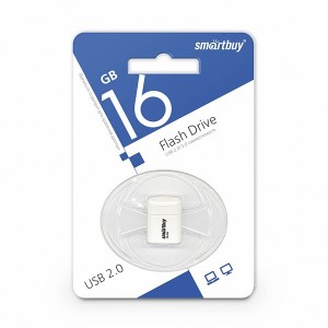 Флеш-накопитель 16Gb SmartBuy LARA, USB 2.0, пластик, белый