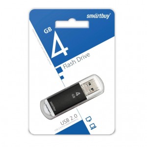 Флеш-накопитель 4Gb SmartBuy V-Cut, USB 2.0, пластик, чёрный