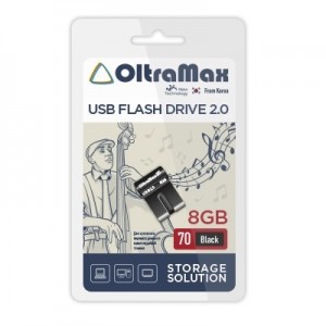 Флеш-накопитель 8Gb OltraMax 70, USB 2.0, пластик, чёрный