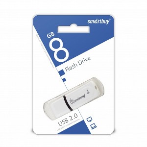 Флеш-накопитель 8Gb SmartBuy Crown, USB 2.0, пластик, белый