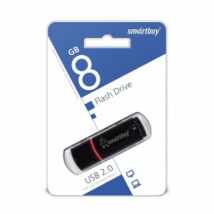 Флеш-накопитель 8Gb SmartBuy Crown, USB 2.0, пластик, чёрный