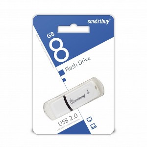 Флеш-накопитель 8Gb SmartBuy Paean, USB 2.0, пластик, белый