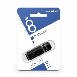 Флеш-накопитель 8Gb SmartBuy Quartz series, USB 2.0, пластик, чёрный