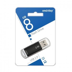 Флеш-накопитель 8Gb SmartBuy V-Cut, USB 2.0, пластик, чёрный