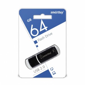 Флеш-накопитель 64Gb SmartBuy Crown, USB 2.0, пластик, чёрный