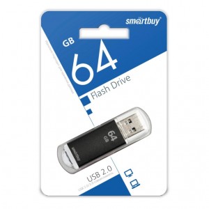 Флеш-накопитель 64Gb SmartBuy V-Cut, USB 2.0, пластик, чёрный