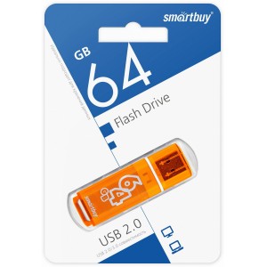 Флеш-накопитель 64Gb SmartBuy Glossy series, USB 2.0, пластик, оранжевый