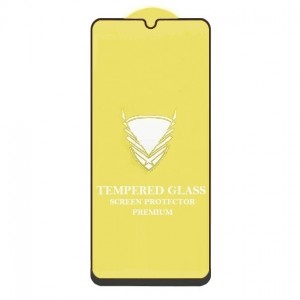 Стекло защитное  для SAMSUNG Galaxy A22 (4G),  глянцевое, полный клей, цвет: чёрный, в техпаке