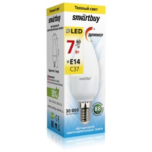 Светодиодная (LED) Лампа Smartbuy-C37, E14, свеча, 7Вт/220-240V/3000K, LED