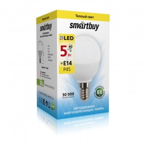 Светодиодная (LED) Лампа Smartbuy-P45, E14, шар, 5Вт/220-240V/3000К, LED