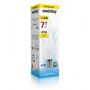 Светодиодная (LED) Лампа Smartbuy-C37, E14, свеча на ветру, 7Вт/220-240V/3000K