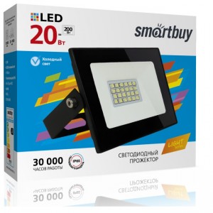 Прожектор SmartBuy, FL SMD LIGHT, 20Вт/180-240V/6500К, IP65, цвет: чёрный
