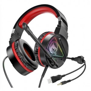 Наушники полноразмерные HOCO W104, Streamer, микрофон, кабель 2.4м, цвет: красный