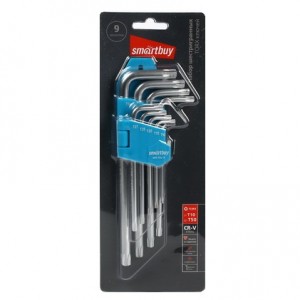 Набор ключей TORX c отверст. 9 шт, длинные TORX:10,15,20,25,27,30,40,50, CR-V,Smartbuy tools