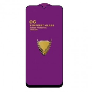 Стекло защитное  для Samsung A22 (4G),  глянцевое, полный клей, цвет: чёрный, в техпаке