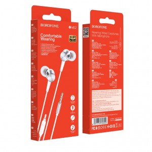 Наушники внутриканальные Borofone BM52, Revering wired, микрофон, кнопка ответа, регулятор громкости, кабель 1.2м, цвет: серебряный